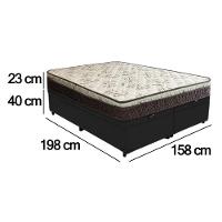 Cama Box Baú Queen Suede Bipartido + Colchão Elegance Ortopédico Espuma D33 Extra Firme 158x198x63 Cor:preto