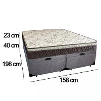 Cama Box Baú Queen Suede Bipartido + Colchão Elegance Ortopédico Espuma D33 Extra Firme 158x198x63 Cor:cinza