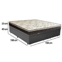 Cama Box Baú Queen Sintético Bipartido + Colchão Elegance Ortopédico Espuma D33 Extra Firme 158x198x63 Cor:cinza