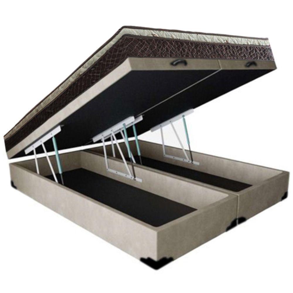 Cama Box Baú Queen Suede Bipartido + Colchão Elegance Ortopédico Espuma D33 Extra Firme 158x198x63 Cor:bege - 5