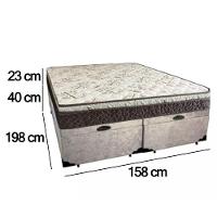 Cama Box Baú Queen Suede Bipartido + Colchão Elegance Ortopédico Espuma D33 Extra Firme 158x198x63 Cor:bege