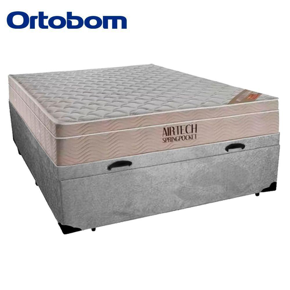 Cama Box Baú Casal Suede + Colchão Ortobom Airtech Molas Ensacadas 138x188x65 Cinza - 5