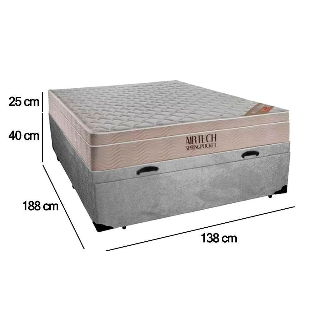 Cama Box Baú Casal Suede + Colchão Ortobom Airtech Molas Ensacadas 138x188x65 Cinza - 3