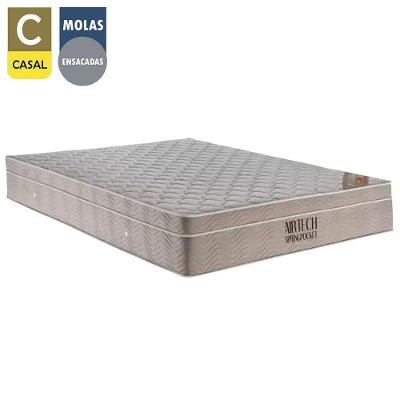 Cama Box Baú Casal Sintético + Colchão Ortobom Airtech Molas Ensacadas 138x188x65 Cor:cinza