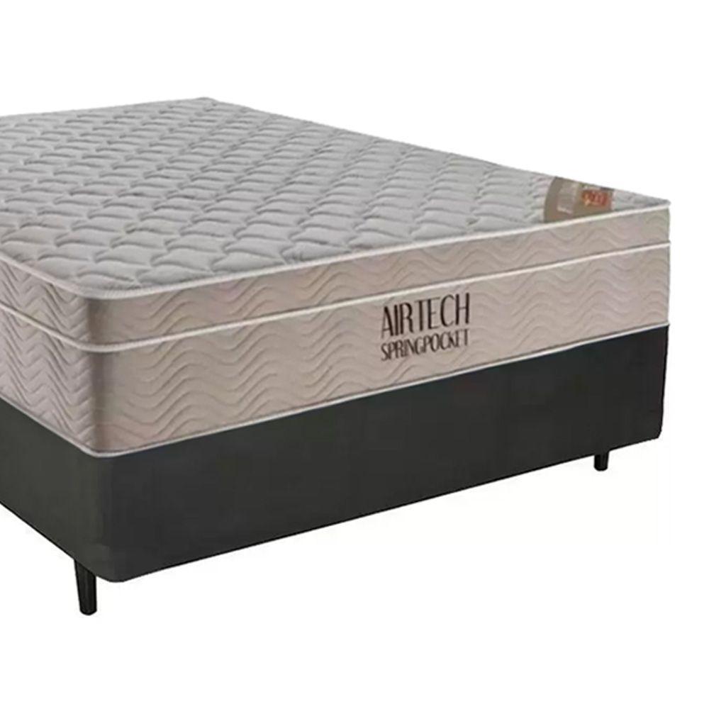 Cama Box Casal Sintético + Colchão Ortobom Airtech Molas Ensacadas 138x188x65 Cinza - 5