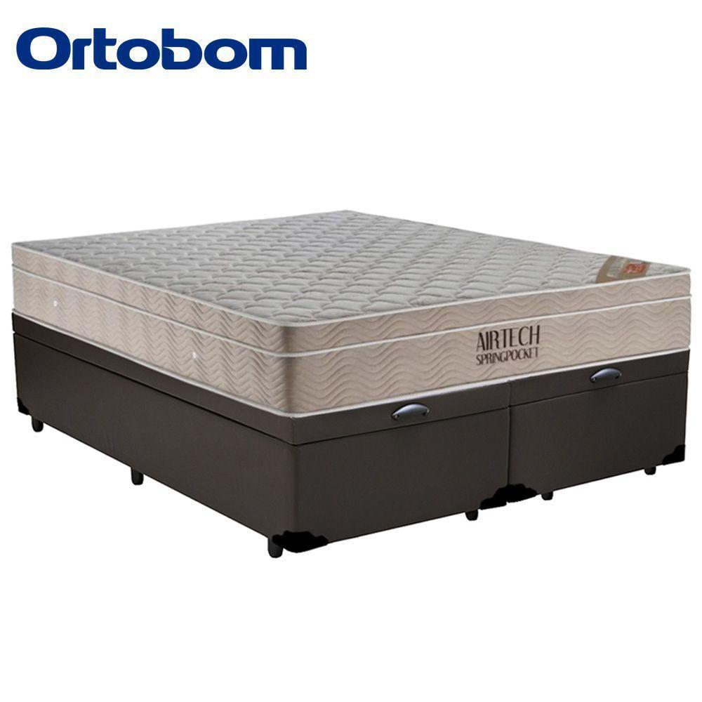 Cama Box Baú Queen Sintético Bipartido + Colchão Ortobom Airtech Molas Ensacadas 158x198x65 Cor:marrom - 5