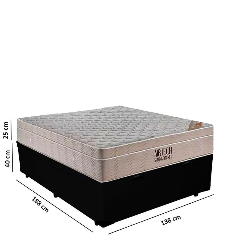 Cama Box Baú Casal Sintético + Colchão Ortobom Airtech Molas Ensacadas 138x188x65 Preto - 3