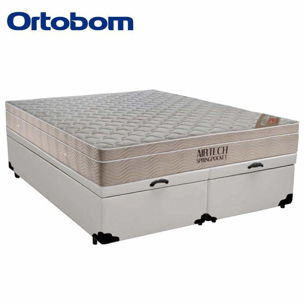 Cama Box Baú Queen Sintético Bipartido + Colchão Ortobom Airtech Molas Ensacadas 158x198x65 Branco - 5