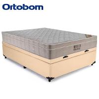 Cama Box Baú Casal Sintético + Colchão Ortobom Airtech Molas Ensacadas 138x188x65 Bege - 7