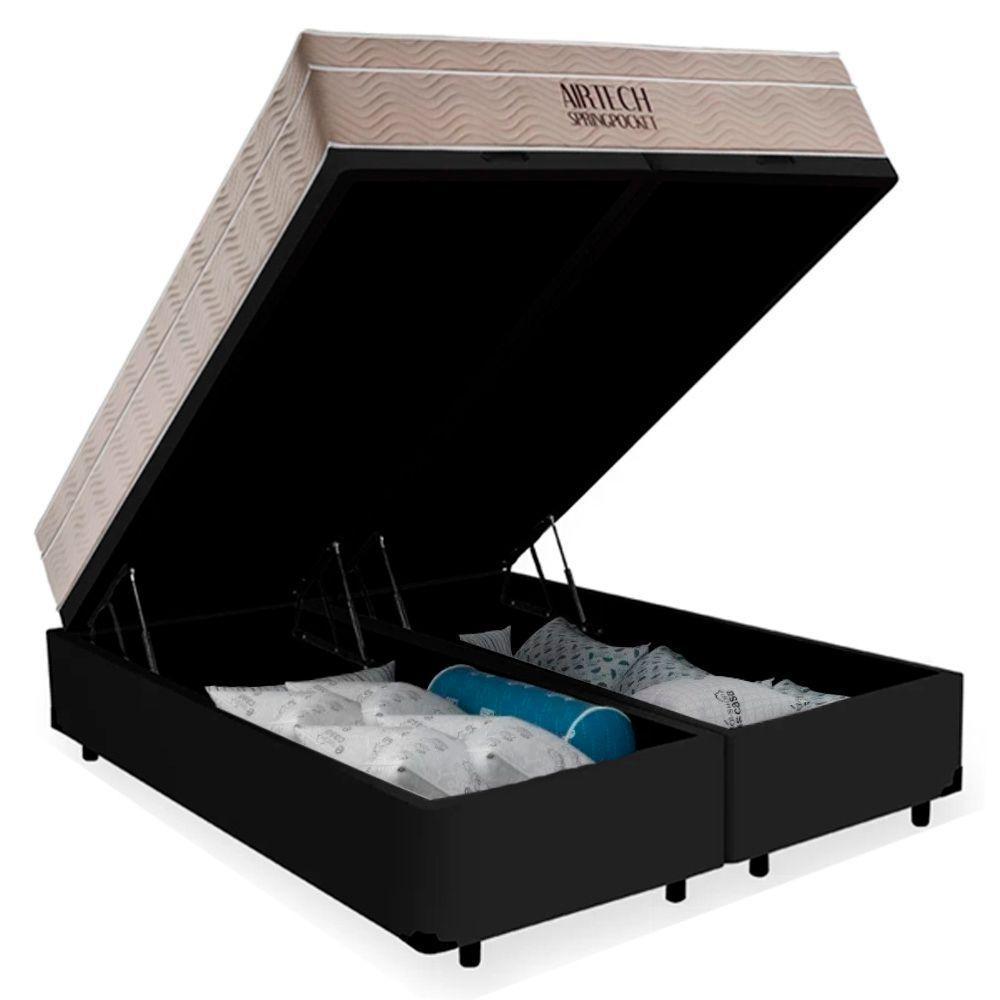 Cama Box Baú Queen Suede Bipartido + Colchão Ortobom Airtech Molas Ensacadas 158x198x65 Preto - 5