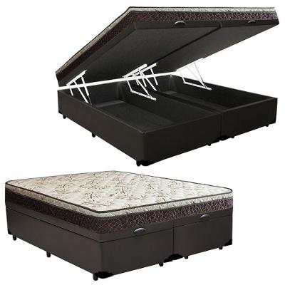 Cama Box Baú Queen Sintético Bipartido + Colchão Elegance Ortopédico Espuma D33 Extra Firme 158x198x63 Cor:marrom
