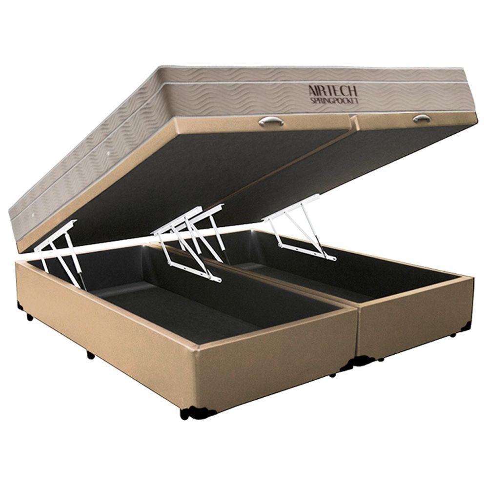 Cama Box Baú King Sintético Bipartido + Colchão Ortobom Airtech Molas Ensacadas 193x203x65 Cor:bege - 5
