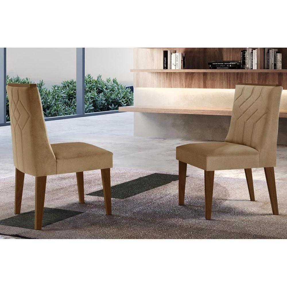 Cadeira Sala de Jantar Nevada Kit 2 Un Madeira Capuccino/Linho Turim - Rufato - 1