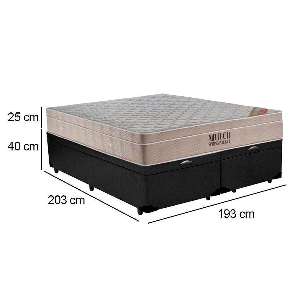 Cama Box Baú King Sintético Bipartido + Colchão Ortobom Airtech Molas Ensacadas 193x203x65 Cor:preto - 3