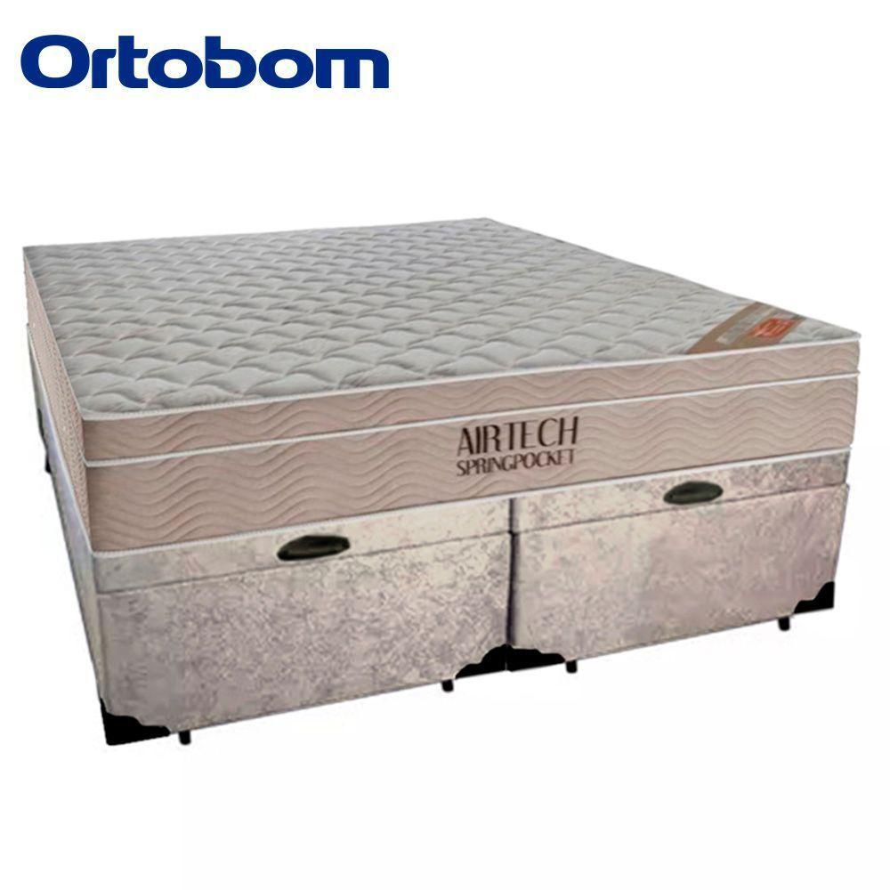 Cama Box Baú King Suede Bipartido + Colchão Ortobom Airtech Molas Ensacadas 193x203x65 Cor:bege - 5