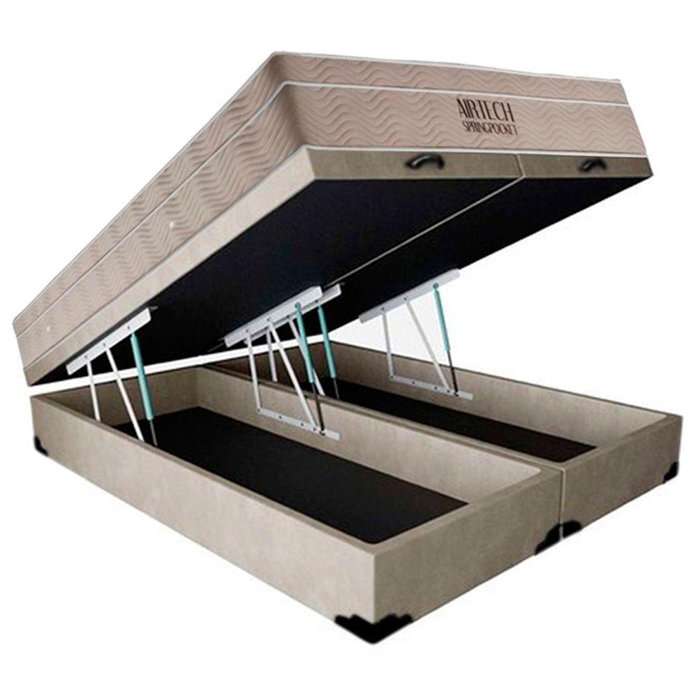 Cama Box Baú King Suede Bipartido + Colchão Ortobom Airtech Molas Ensacadas 193x203x65 Cor:bege - 6