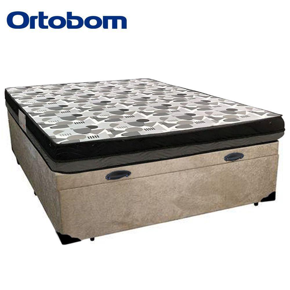 Cama Box Baú Casal Suede + Colchão Ortobom Iso Dupla Face 138x188x60 Cor:bege - 2