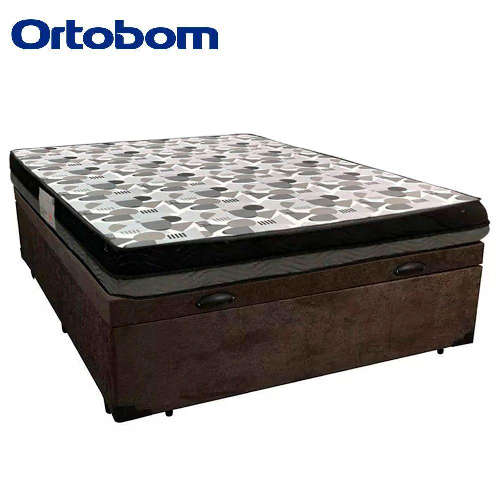 Cama Box Baú Casal Suede + Colchão Ortobom Iso Dupla Face 138x188x60 Cor:marrom - 3