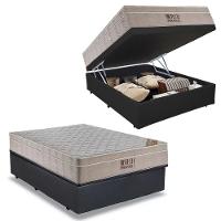 Cama Box Baú Casal Sintético + Colchão Ortobom Airtech Molas Ensacadas 138x188x65 Cinza - 1
