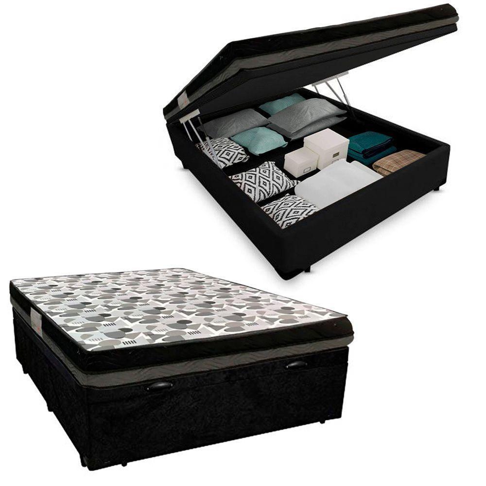 Cama Box Baú Casal Suede + Colchão Ortobom Iso Dupla Face 138x188x60 Cor:preto - 1