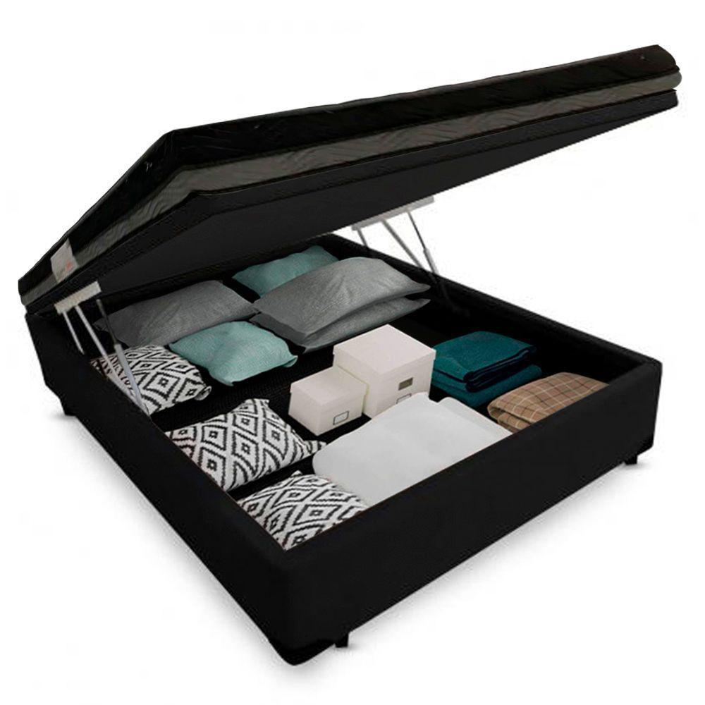 Cama Box Baú Casal Suede + Colchão Ortobom Iso Dupla Face 138x188x60 Cor:preto - 5