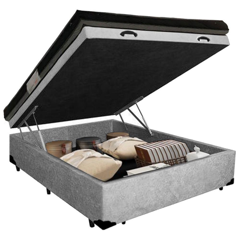 Cama Box Baú Casal Suede + Colchão Ortobom Iso Dupla Face 138x188x60 Cor:cinza - 6