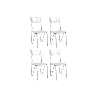 Cadeira Sala de Jantar Nápoles 4C045 Kit 4 Un Cromado/Courano Branco - Kappesberg