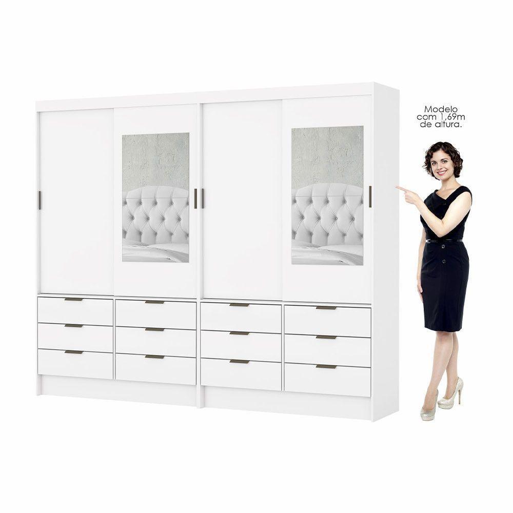 Closet Casal Sevilha 4pts Com Espelho 12gvts Carioca Móveis Branco - 3