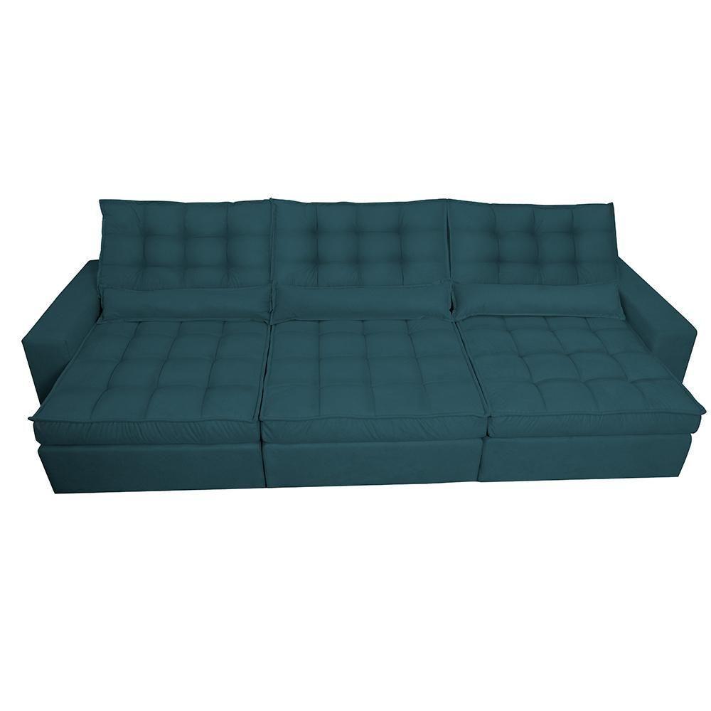 Sofá Retrátil E Reclinável Com Molas Ensacadas Cama Inbox Gold 3,52m Tecido Suede Velusoft Petróleo - 5