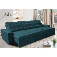 Sofá Retrátil E Reclinável Com Molas Ensacadas Cama Inbox Gold 3,52m Tecido Suede Velusoft Petróleo - 1