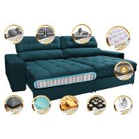 Sofá Retrátil E Reclinável Com Molas Ensacadas Cama Inbox Master 2,12m Tecido Velusoft Petróleo