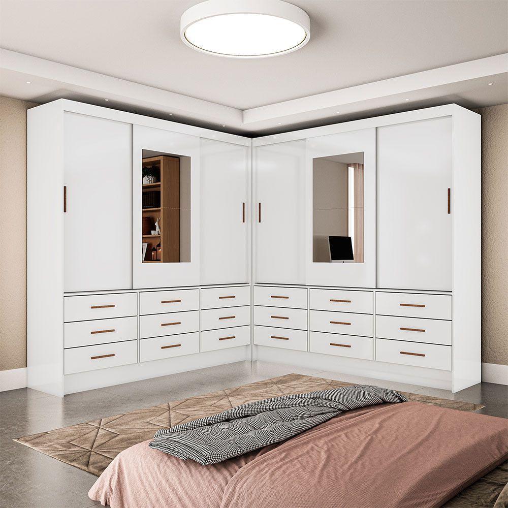 Closet Sevilha 6 Portas Casal Duplo Com Espelho 18 Gavetas Branco - 1