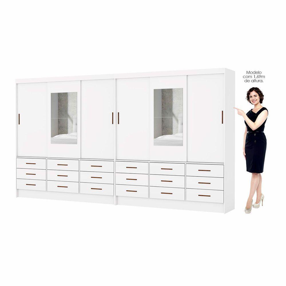 Closet Sevilha 6 Portas Casal Duplo Com Espelho 18 Gavetas Branco - 4