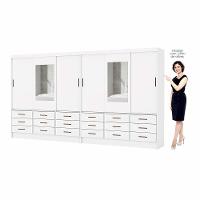 Closet Sevilha 6 Portas Casal Duplo Com Espelho 18 Gavetas Branco