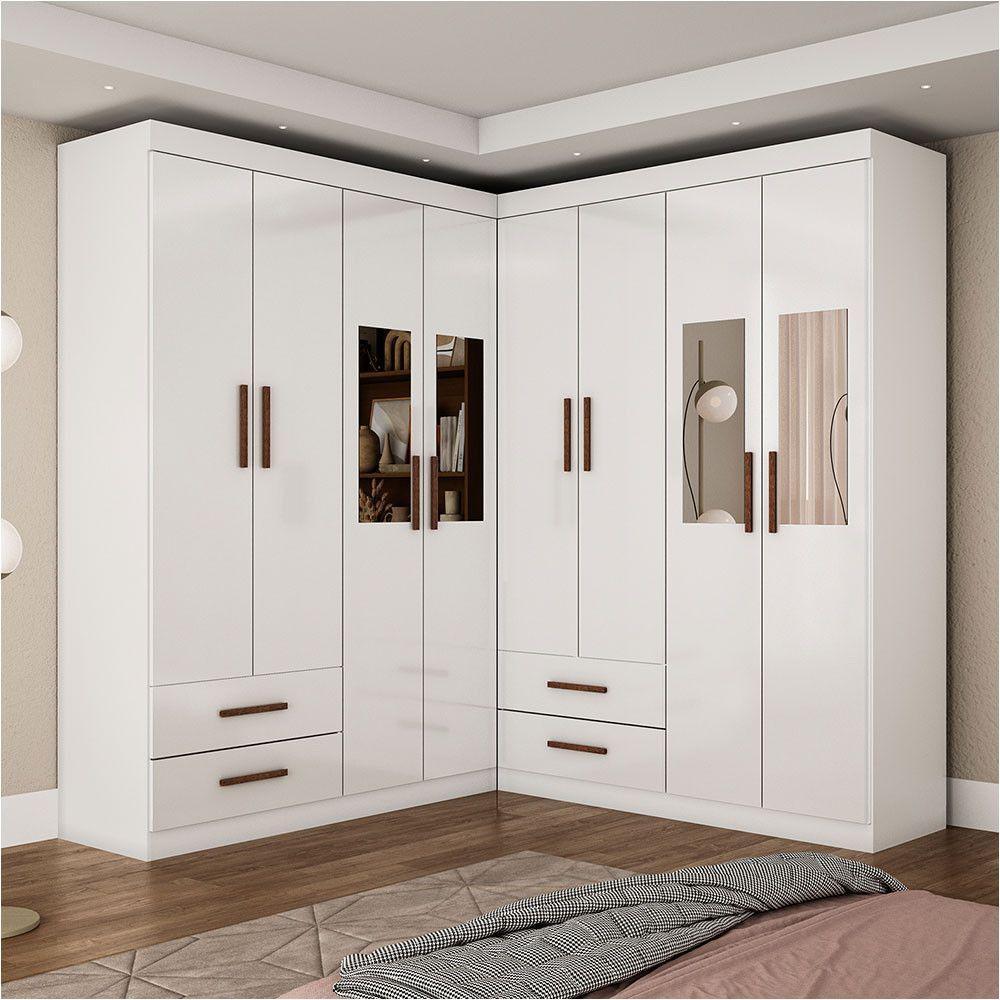 Closet Casal Duplo Lu 8 Portas 4 Gavetas Com Espelho Branco - 1