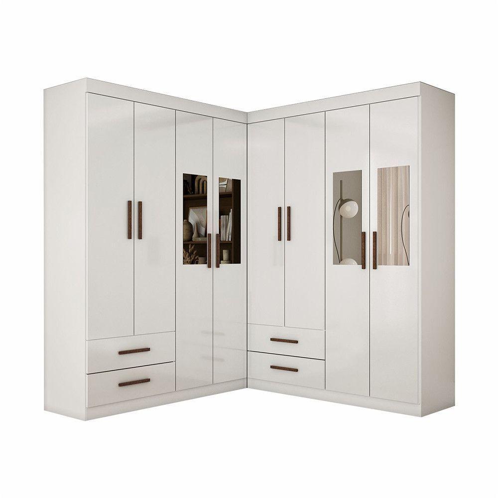 Closet Casal Duplo Lu 8 Portas 4 Gavetas Com Espelho Branco - 3