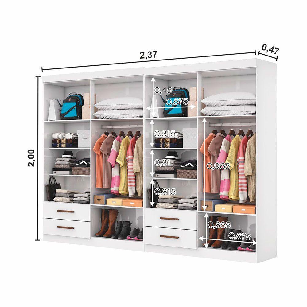 Closet Casal Duplo Lu 8 Portas 4 Gavetas Com Espelho Branco - 5