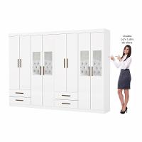Closet Casal Duplo Lu 8 Portas 4 Gavetas Com Espelho Branco
