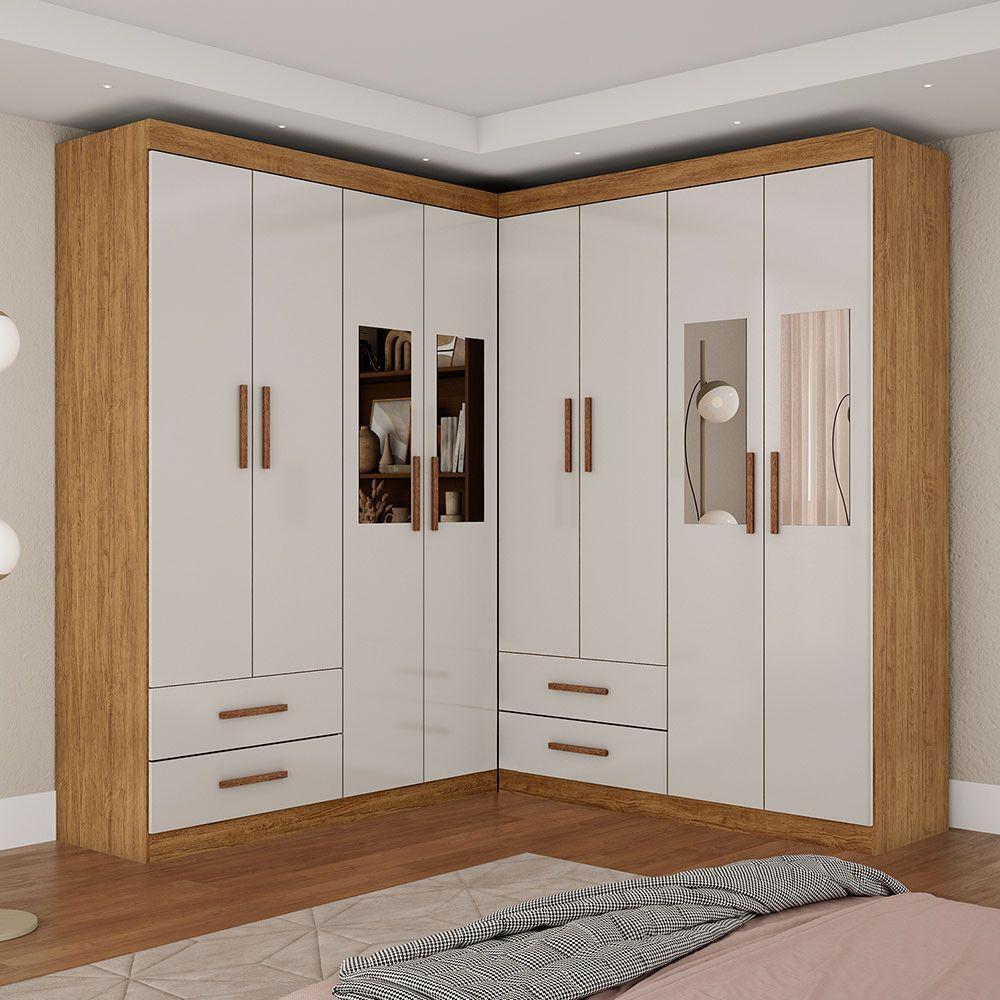Closet Casal Duplo Lu 8 Portas 4 Gavetas Com Espelho Cinamomo Com Off White - 1