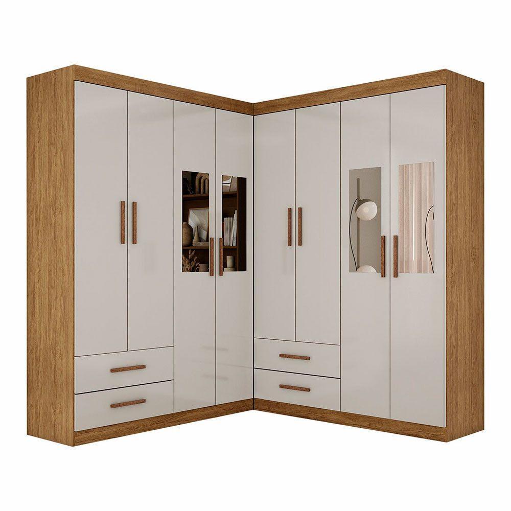 Closet Casal Duplo Lu 8 Portas 4 Gavetas Com Espelho Cinamomo Com Off White - 3