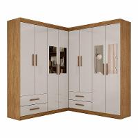 Closet Casal Duplo Lu 8 Portas 4 Gavetas Com Espelho Cinamomo Com Off White - 3