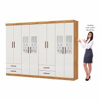 Closet Casal Duplo Lu 8 Portas 4 Gavetas Com Espelho Cinamomo Com Off White