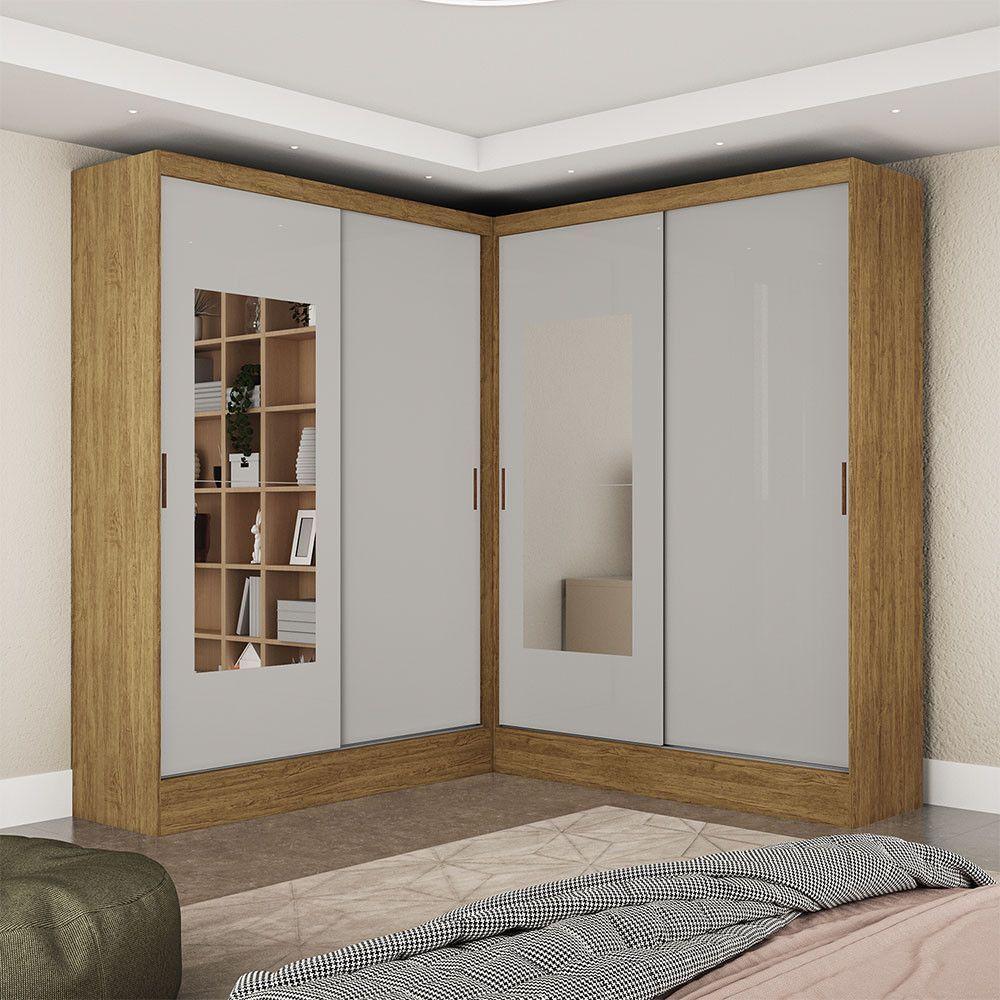 Closet Casal Belém 4 Pts Com Espelho 4 Gvts Carioca Móveis Cinamomo Com Off White - 1