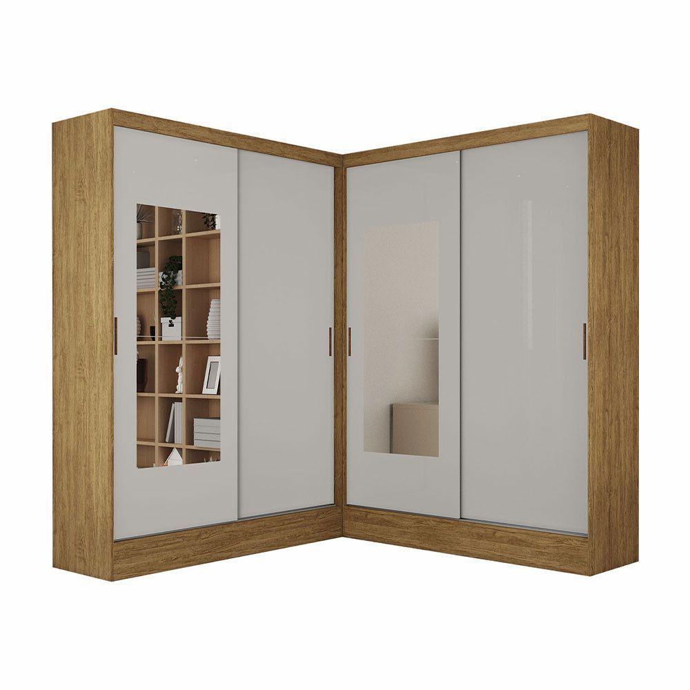 Closet Casal Belém 4 Pts Com Espelho 4 Gvts Carioca Móveis Cinamomo Com Off White - 2