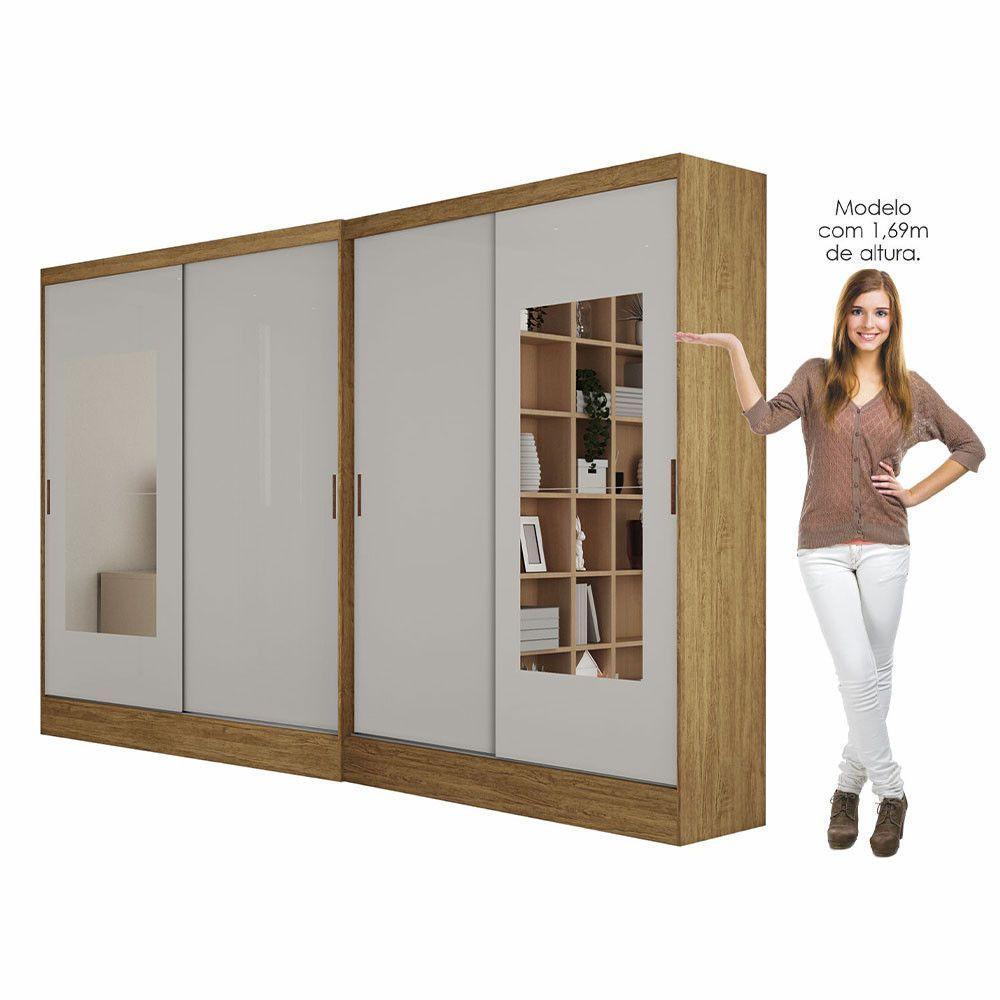Closet Casal Belém 4 Pts Com Espelho 4 Gvts Carioca Móveis Cinamomo Com Off White - 3