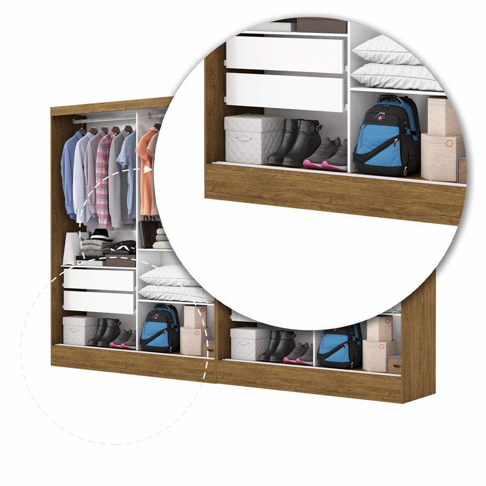 Closet Casal Belém 4 Pts Com Espelho 4 Gvts Carioca Móveis Cinamomo Com Off White - 7
