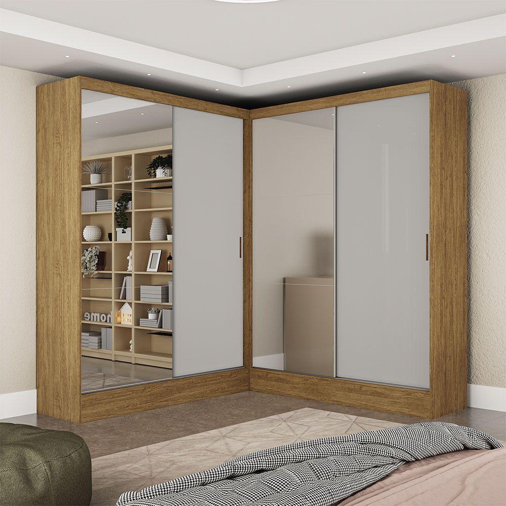 Closet Casal Duplo Belém 4 Portas Plus 4 Gavetas Carioca Móv Cinamomo Com Off White - 1