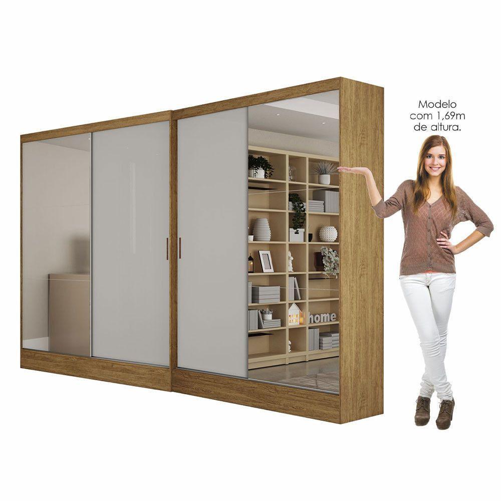 Closet Casal Duplo Belém 4 Portas Plus 4 Gavetas Carioca Móv Cinamomo Com Off White - 4