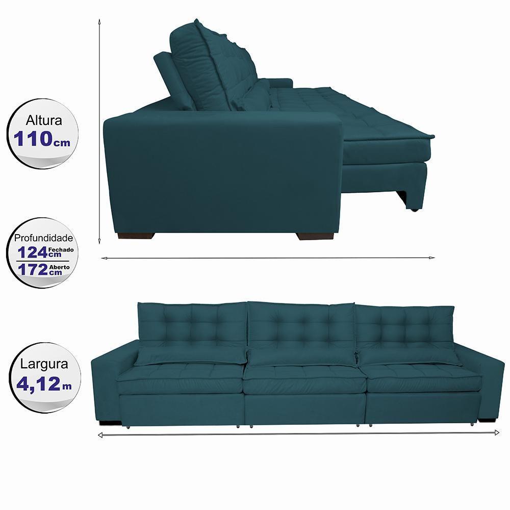 Sofá Retrátil E Reclinável Com Molas Ensacadas Cama Inbox Gold 4,12m Tecido Suede Velusoft Petróleo - 4
