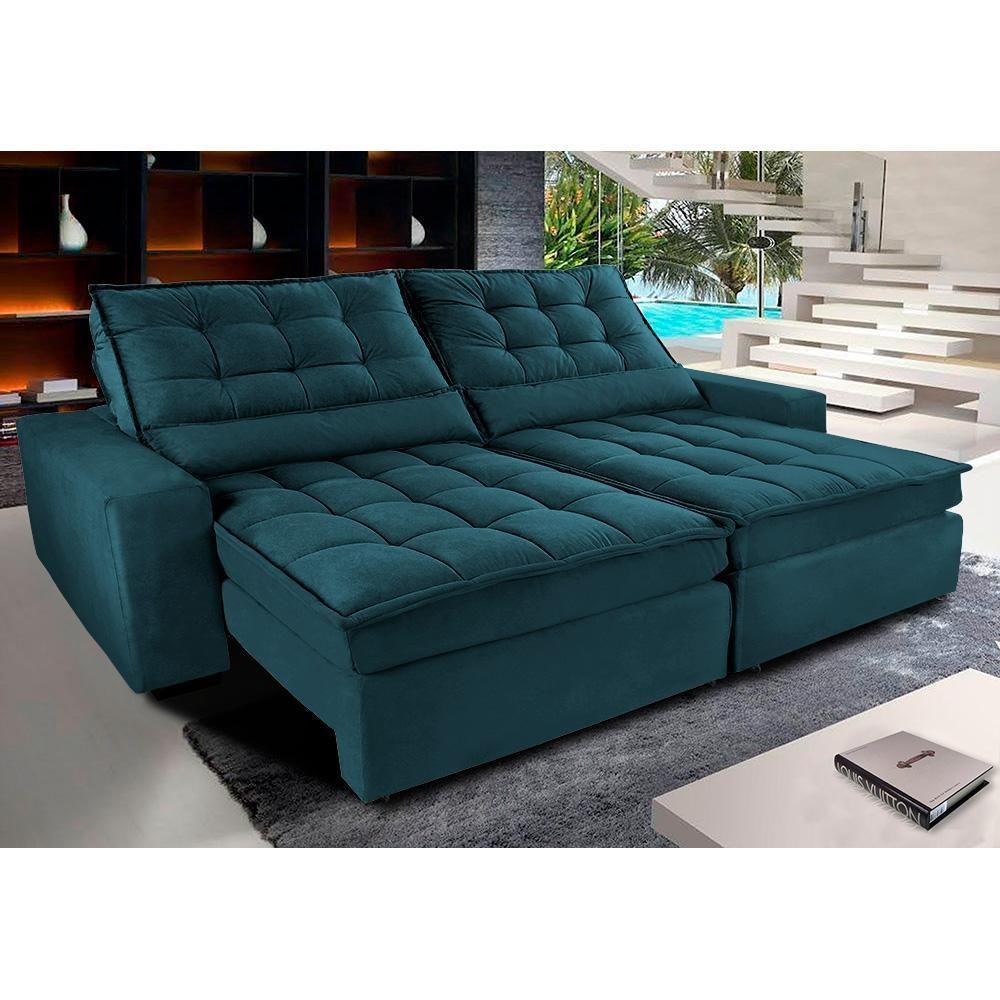Sofá Retrátil E Reclinável Com Molas Ensacadas Cama Inbox Gold 2,52m Tecido Suede Velusoft Petróleo - 1